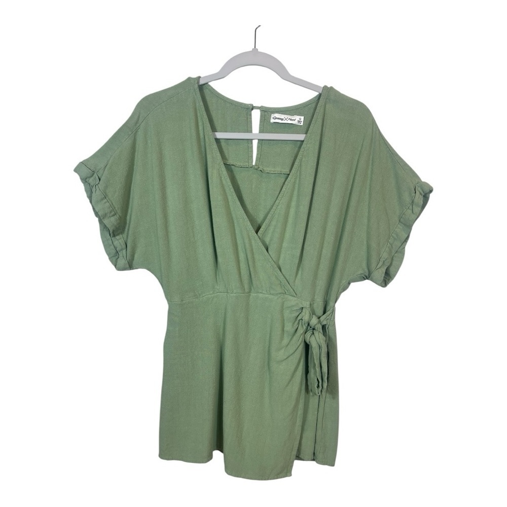 Runaway Heart 100% Linen Sage Green Wrap Romper Size 12